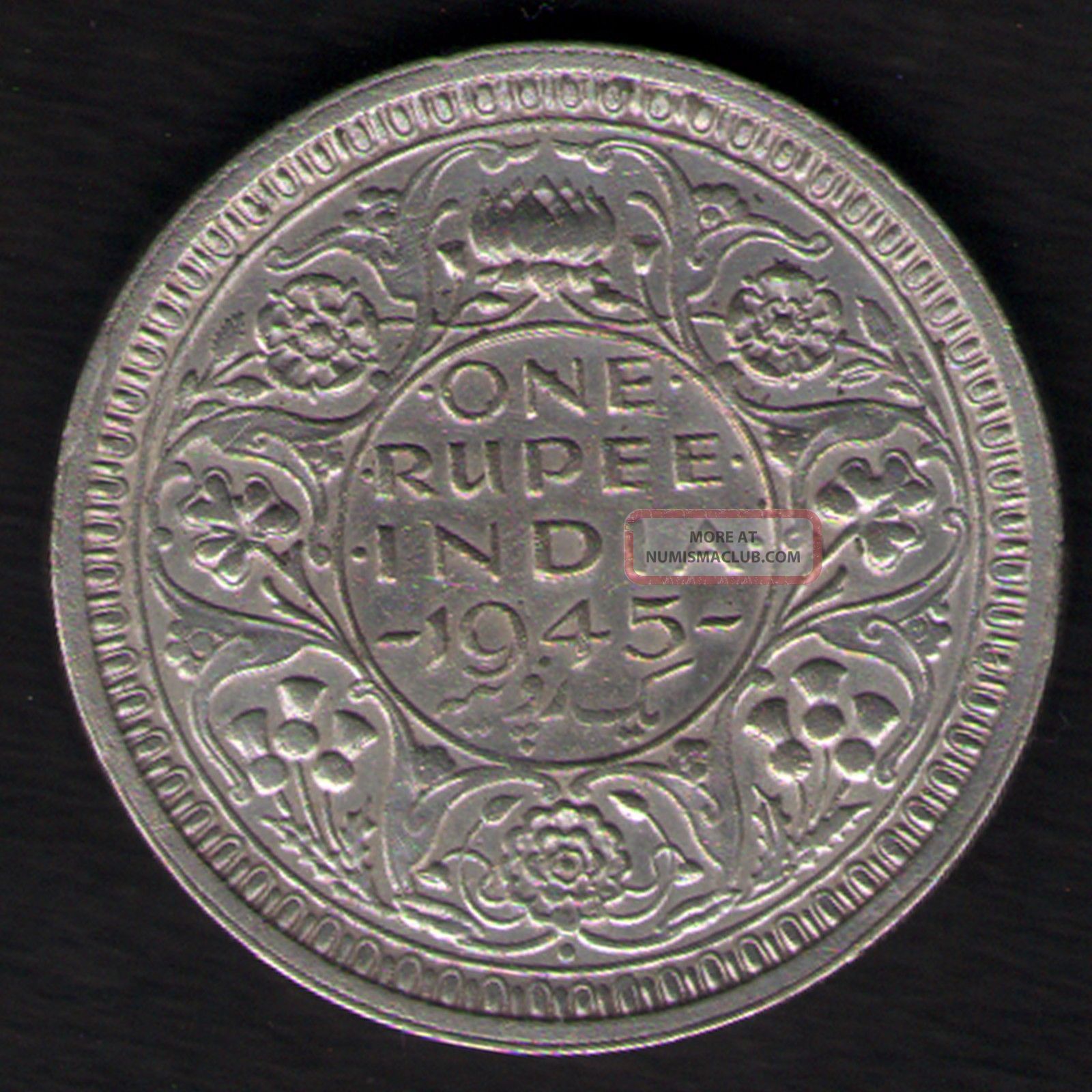 British India - 1945 - George Vi One Rupee Silver Coin Ex - Rare Coin British photo