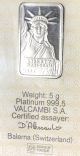 Credit Suisse 5 Gram.  9995 Pure Platinum Liberty Bullion Bar Bars & Rounds photo 3