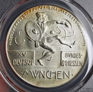 1906,  Bavaria,  Munich (city).  Large Silver Shooting Thaler Medal.  Pcgs Sp - 65 photo