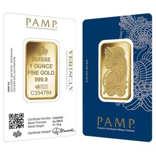 1 Oz Gold Bar Pamp Suisse Lady Fortuna Veriscan (in Assay) photo
