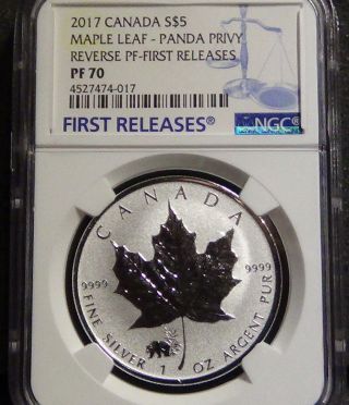 2017 $5 Canada 1oz Silver Maple Leaf Ngc Pf 70 Panda Privy Reverse Proof Rare photo
