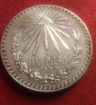 1927 Silver Un Peso Estados Unidos Mexicanos Coin photo