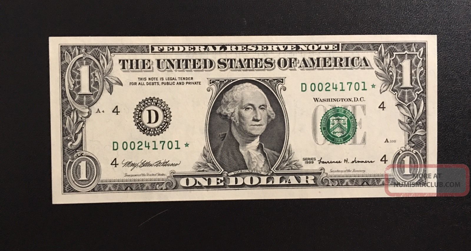$1 1999 D Star ⭐️ Note Low First Run 320k Printing Sharp Looking  Small Size Notes photo