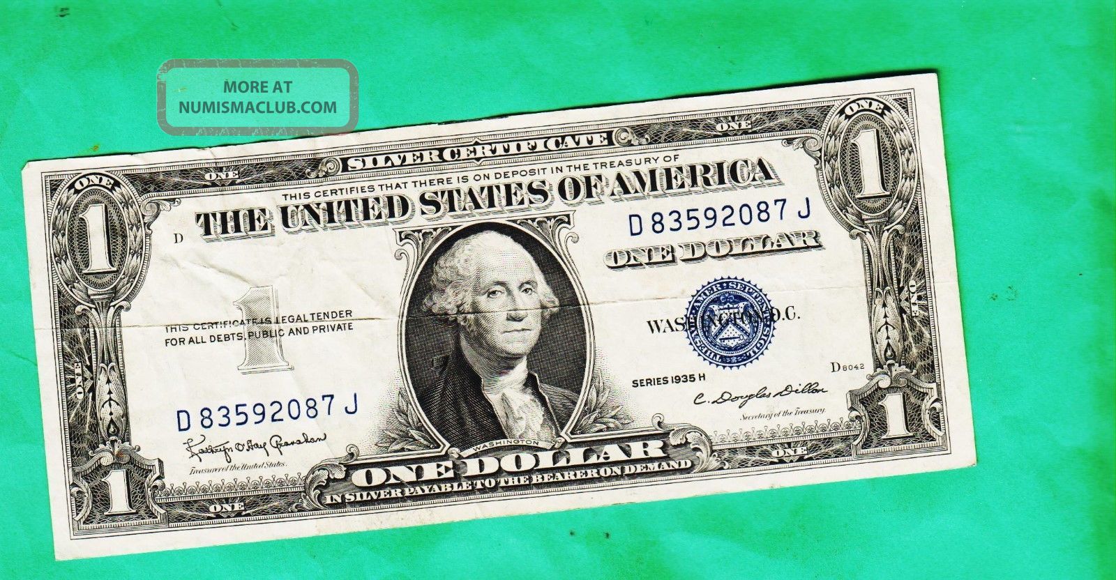 Series 1935 H One Dollar Silver Certificate== - - With Motto Small Size Notes photo