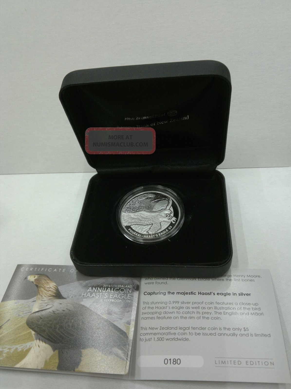 2016 Zealand Haast ' S Eagle Proof Silver 1 Oz 999 5 Dollars Box Australia & Oceania photo