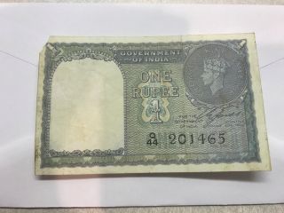 1940s Government Of India 1 One Rupee Note King George Circ.  4027 photo