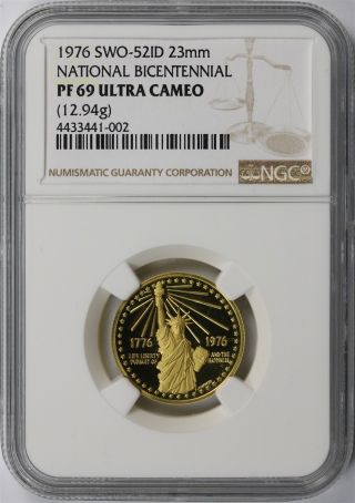 1976 Gold National Bicentennial Medal Swo - 52id 23mm Ngc Pf69 Ultra Cameo photo