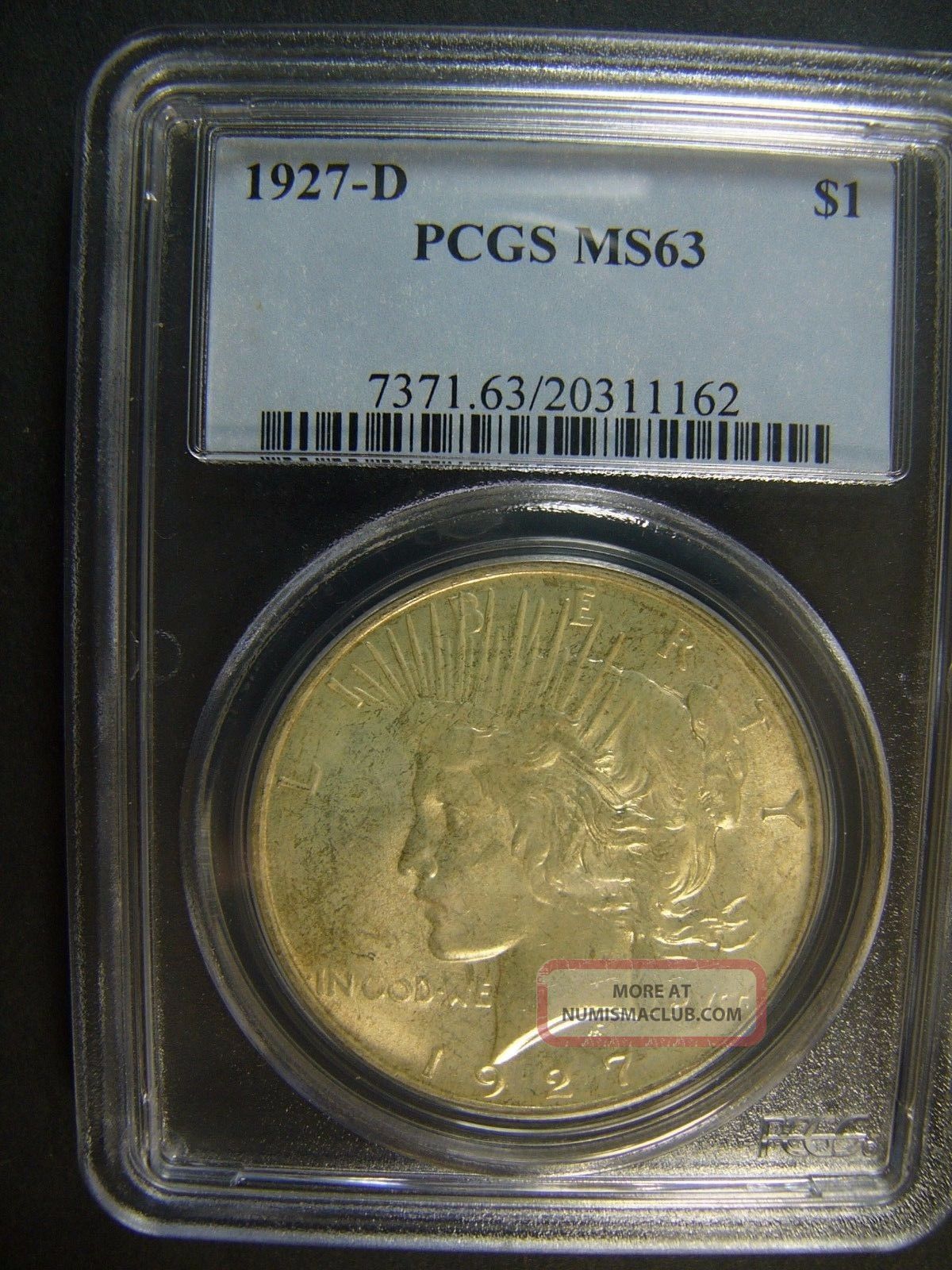 1927 - D Peace Silver Dollar Pcgs Ms 63 Cert 20311162