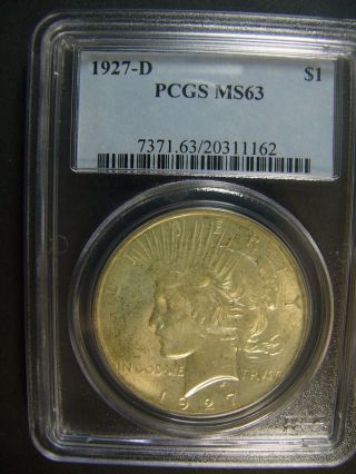 1927 - D Peace Silver Dollar Pcgs Ms 63 Cert 20311162 photo