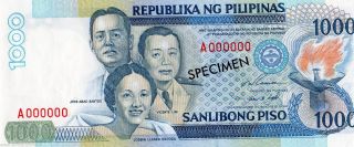 Philippines (no Date) 1000 Peso Ramos & Singson,  Specimen P186 S1 A 000000 Unc photo