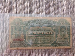 Billete 1 Pesos Banco Nacional De Colombia 1886 photo