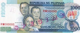 2000 Philippines 1000 Pesos Estrada & Buenaventura Specimen Note Rm 000000 Unc photo