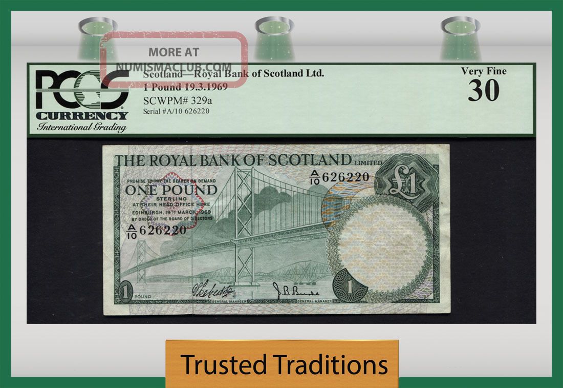 Tt Pk 329a 1969 Scotland - Royal Bank Of Scotland Ltd 1 Pound Pcgs 30 Very Fine Europe photo