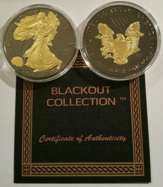 American Eagle Blackout Silver Dollar Ruthenium & 24k Gold Ase Sae W/ photo