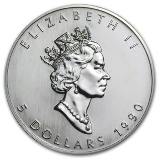 1990 Canada Maple Leaf Coin - Silver Bullion - 1 Oz Silver In Bag photo