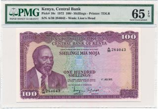 Central Bank Kenya 100 Shillings 1972 Pmg 65epq photo