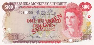 Bermuda 1982 100 Dollars Specimen [gem Uncirculated Condition] photo