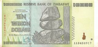 Zimbabwe $10 Trillion 2008 P 88 Series Aa Uncirculated Banknote photo