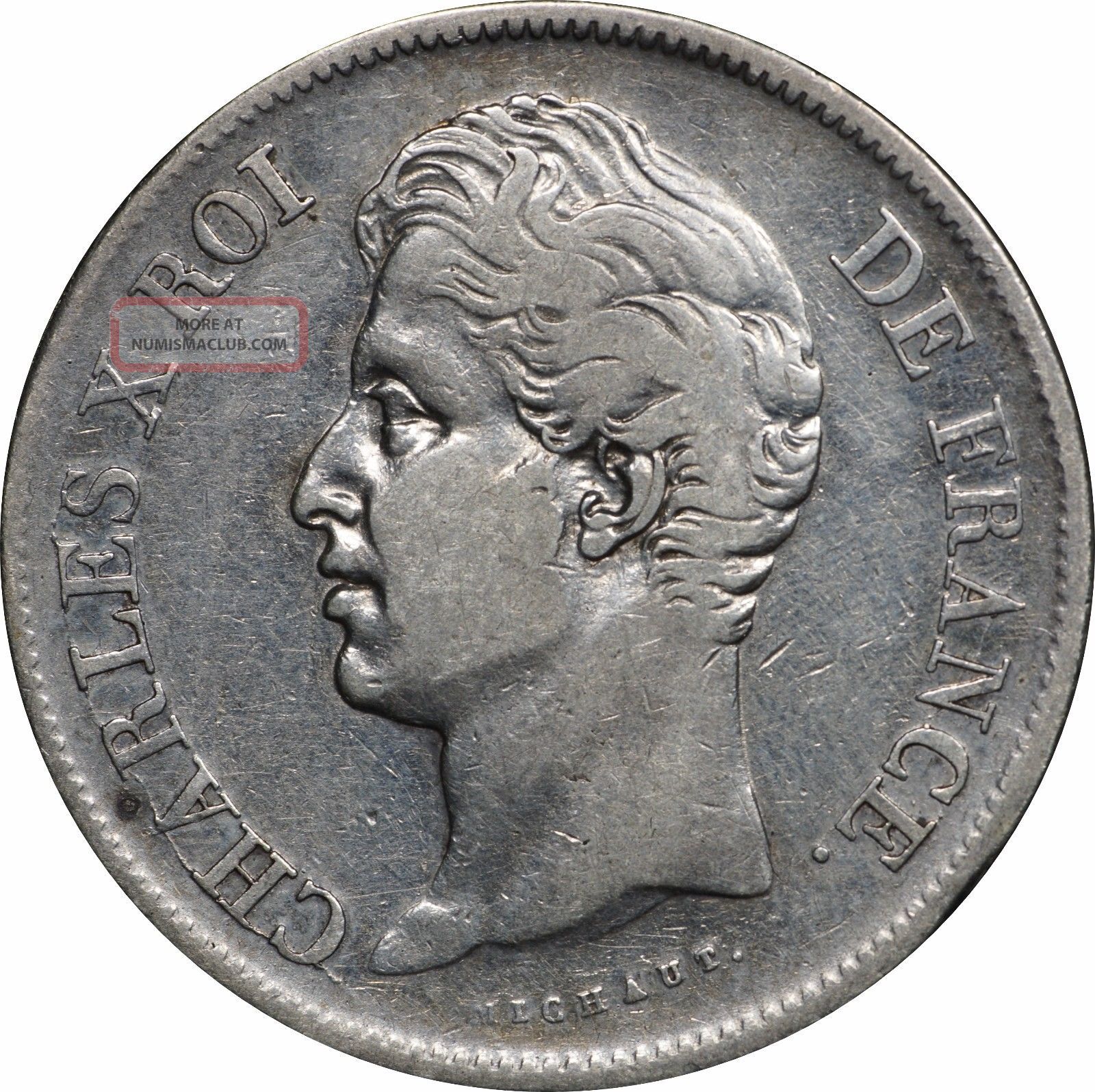 1828 W France 5 Francs,  Charles X,  Ag Cleaned - Km 728.  13 Europe photo