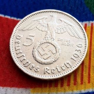 1936 E 5 Mark German Silver Coin Ww2 Third Reich Reichsmark photo