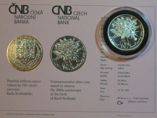 1996 Czech Republic 200 Korun Silver Proof Coin Karel Svolinsky Czechoslovakia photo
