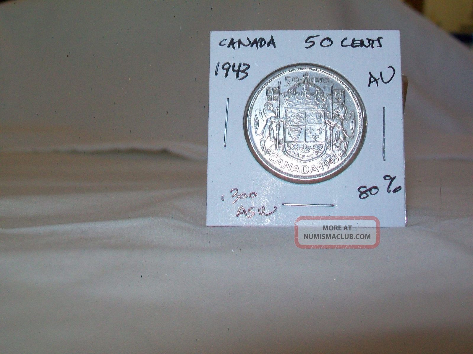 1943 Canada 80 Silver Half Dollar 50 Cent Coin King George Vi,  A.  U. Coins: Canada photo