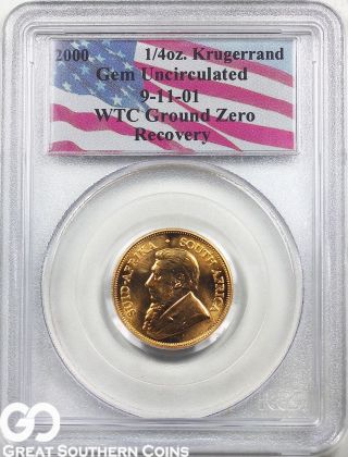 2000 Wtc Ground Zero Recovery,  1/4 Oz.  South African Gold Krugerrand Pcgs Gem photo