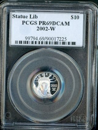 2002 W $10 American Eagle Statue Of Liberty 1/10oz Platinum Proof Pcgs Pr69 Dcam photo
