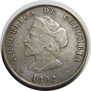 Elf Colombia Gran Colombia 50 Centavos 1892 Silver Columbus photo
