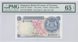 1972 Nd Singapore Singapura $1 One Dollar Pmg 65 Epq Gem Unc P : 1d photo