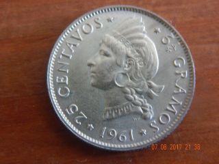 1961 Dominican Republic 25 Centavos - Silver (1808 Asw) - 24 Mm photo