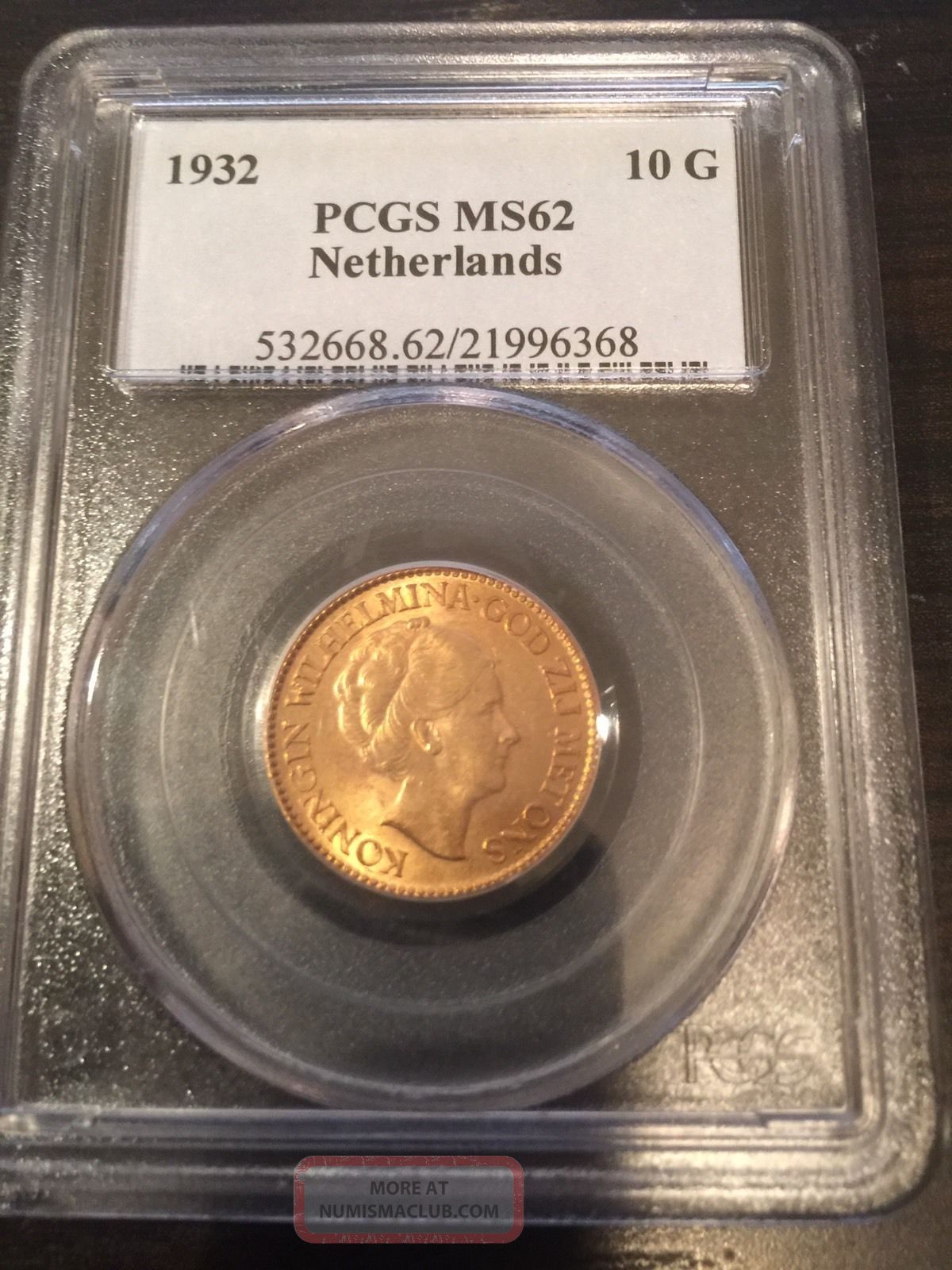 1932 Netherlands Gold 10g Ms 62 Pcgs