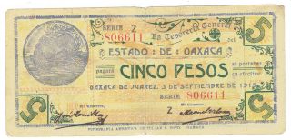 Mexico S954 Five Pesos 1915 Revolutionary Issue photo