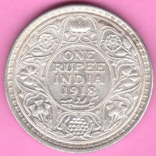British India - 1918 - One Rupee - King George V - Rarest Silver Coin - 20 photo