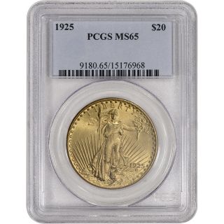 1925 Us Gold $20 Saint - Gaudens Double Eagle - Pcgs Ms65 photo