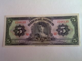 5 Peso Mexico Banknote 1961 Unc.  Gypsy Abnc photo