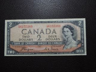 1954 $2 Dollar Bank Note Canada Devil ' S Face Bill C/b6155389 Coyne - Towers F Gr photo