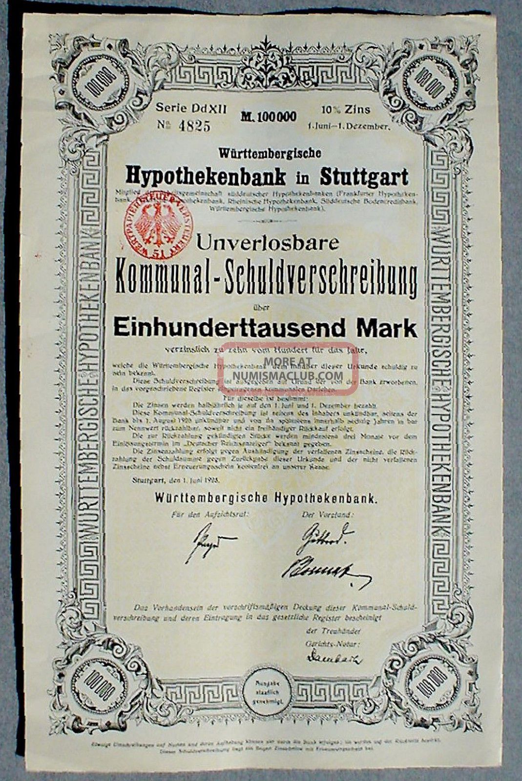 City Of Stuttgart 100000 10 Schuldverschreibung 1923 Uncan Complete Couponsheet Stocks & Bonds, Scripophily photo