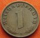 Ww2 German 1938 - A 1 Rp Reichspfennig 3rd Reich Bronze Nazi Coin (rl 1951) Germany photo 1