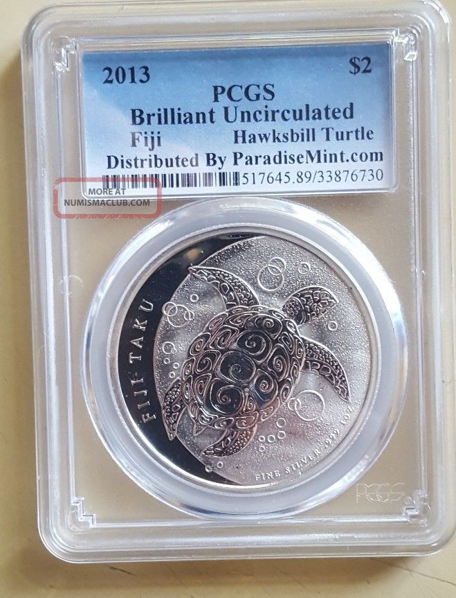 2013 Silver Fiji Hawksbill Turtle $2 Pcgs Bu 1 Oz.  999 Fine Silver Australia & Oceania photo