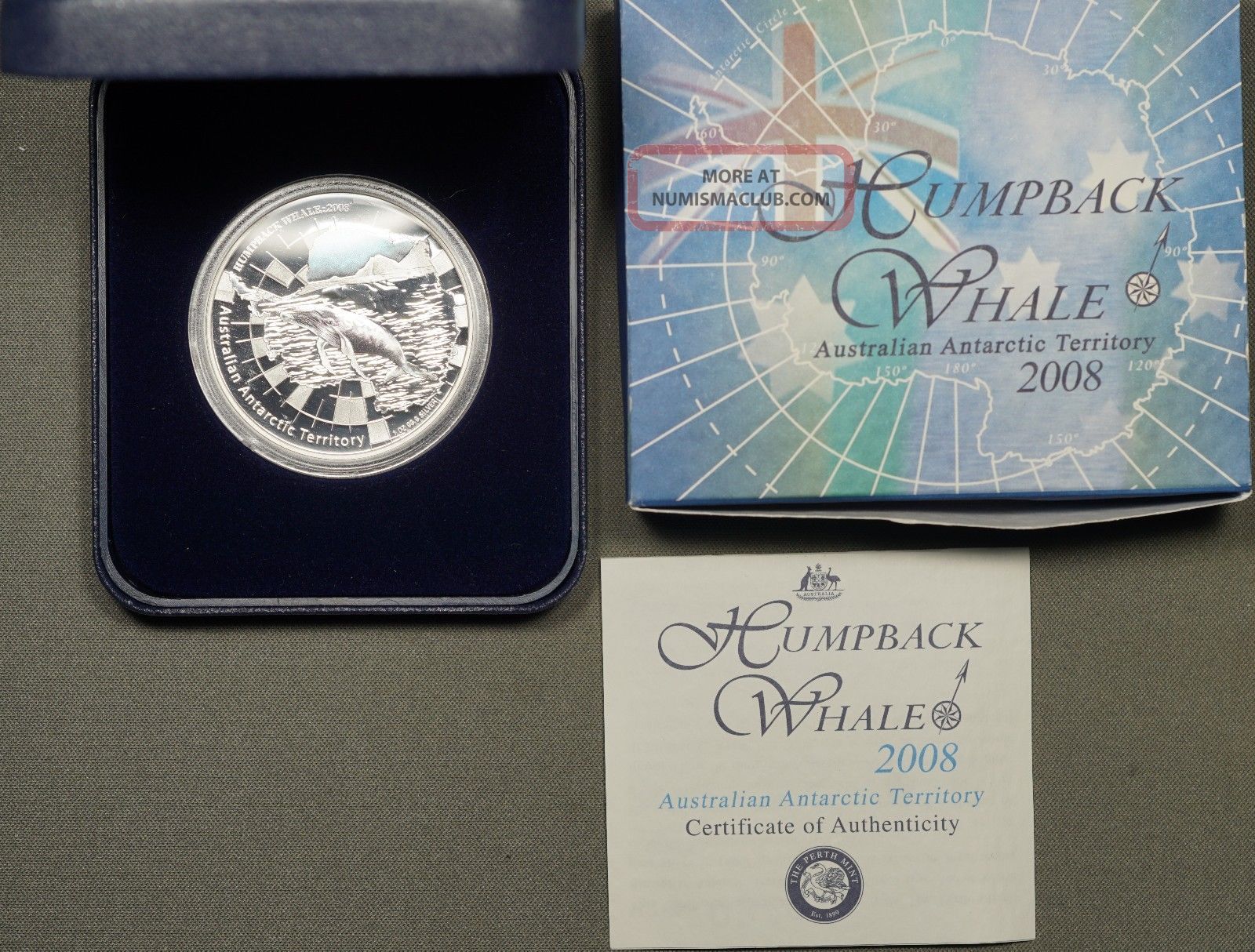 2008 Antarctic Series Humpback Whale Silver Proof Coin W/ Box & Australia photo