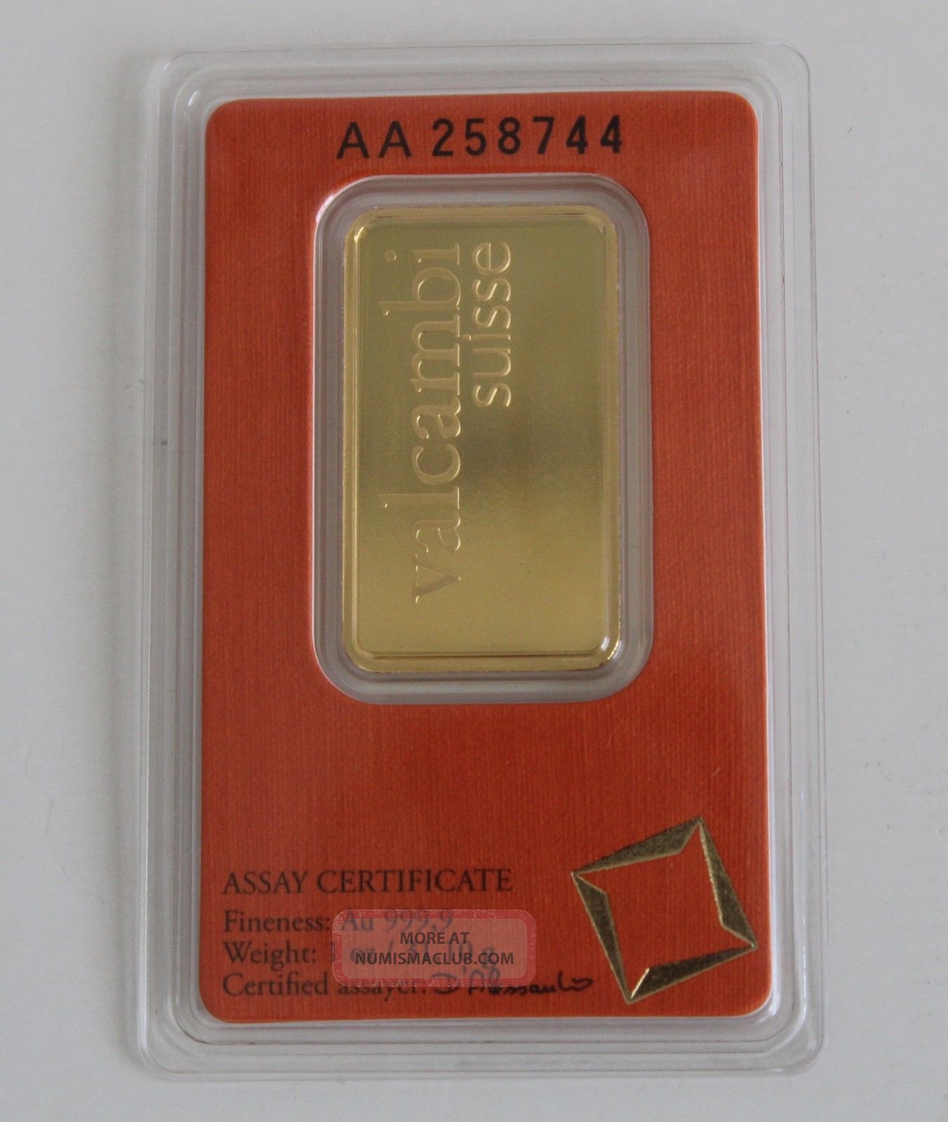 1 Oz Gold Bar Valcambi Suisse.  9999 Fine (in Assay) Gold photo