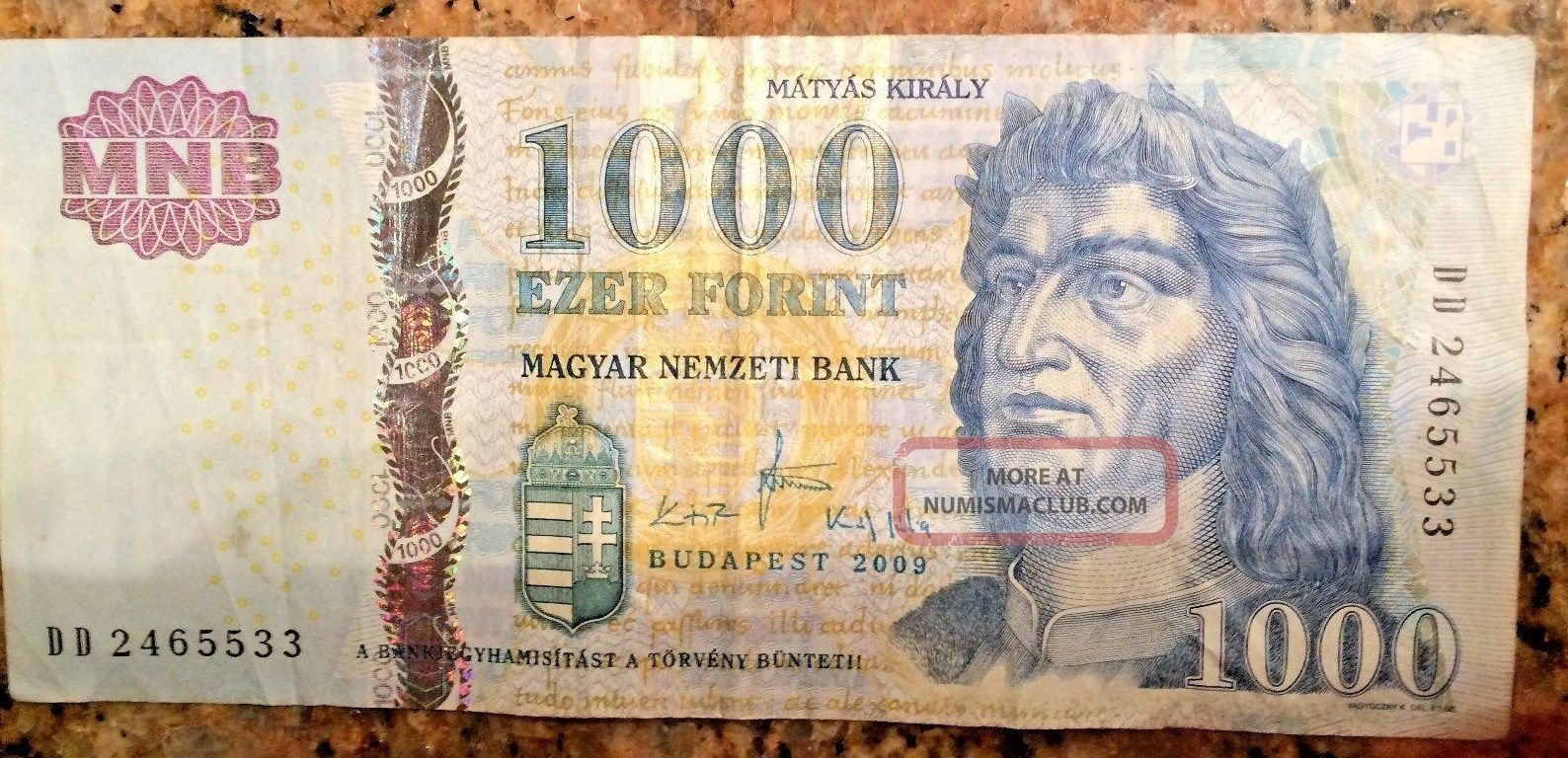 2009 Budapest Hungary 1000 Ezer Forint Bank Note Magyar Nemzeti Bank Foil Strip Europe photo