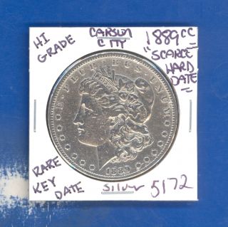 1889 - Cc Morgan Silver Dollar Coin 5172 $hi - Grade Us Mint$rare Key Date$ photo
