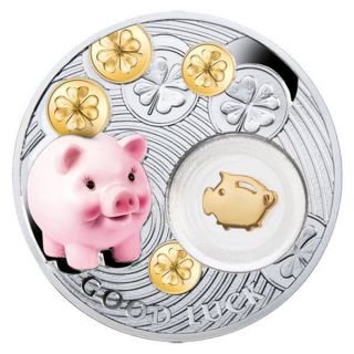 Niue 2014 1$ Piggy Symbols Of Luck 1/2 Oz Proof Silver Coin photo