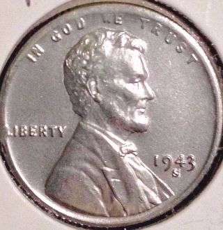 1943 S Lincoln Wheat Cent.  Bright Luster Bu.  Gem 50,  Off 7/16 7r photo