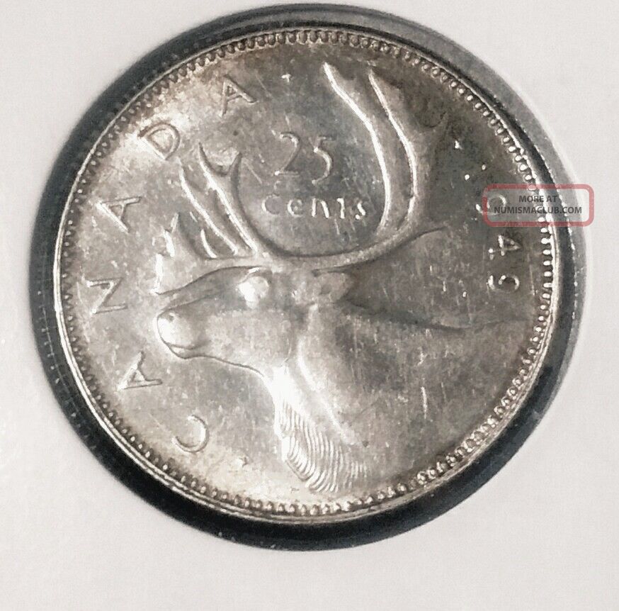 1949 Key Date Bu Silver Canada Quarter. Twenty-Five Cents photo