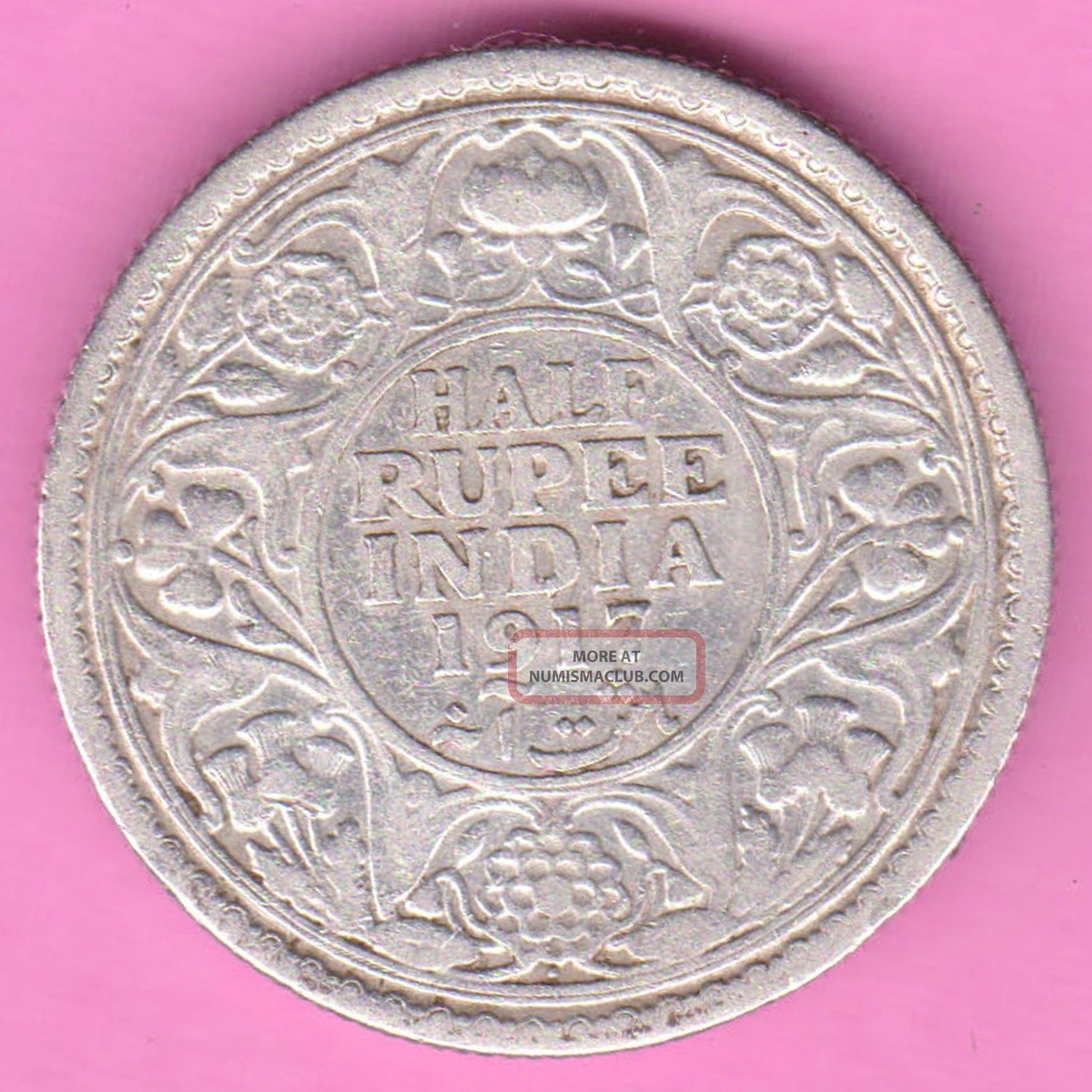 British India - 1917 - Half Rupee - King George V - Rarest Silver Coin - 37 British photo