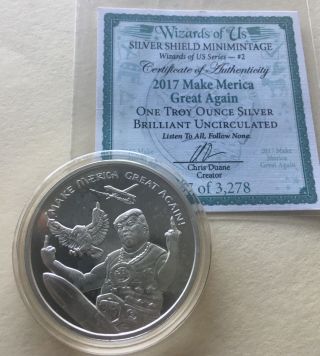 2017 Trump Make Merica Great Again Bu 1 Oz.  999 Silver Shield Ssg Maga America photo