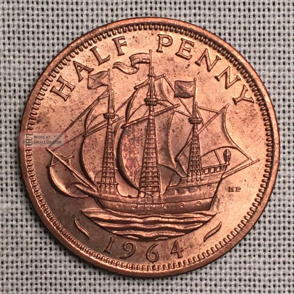 1964 Uk Great Britain Half Penny Unc Ch125